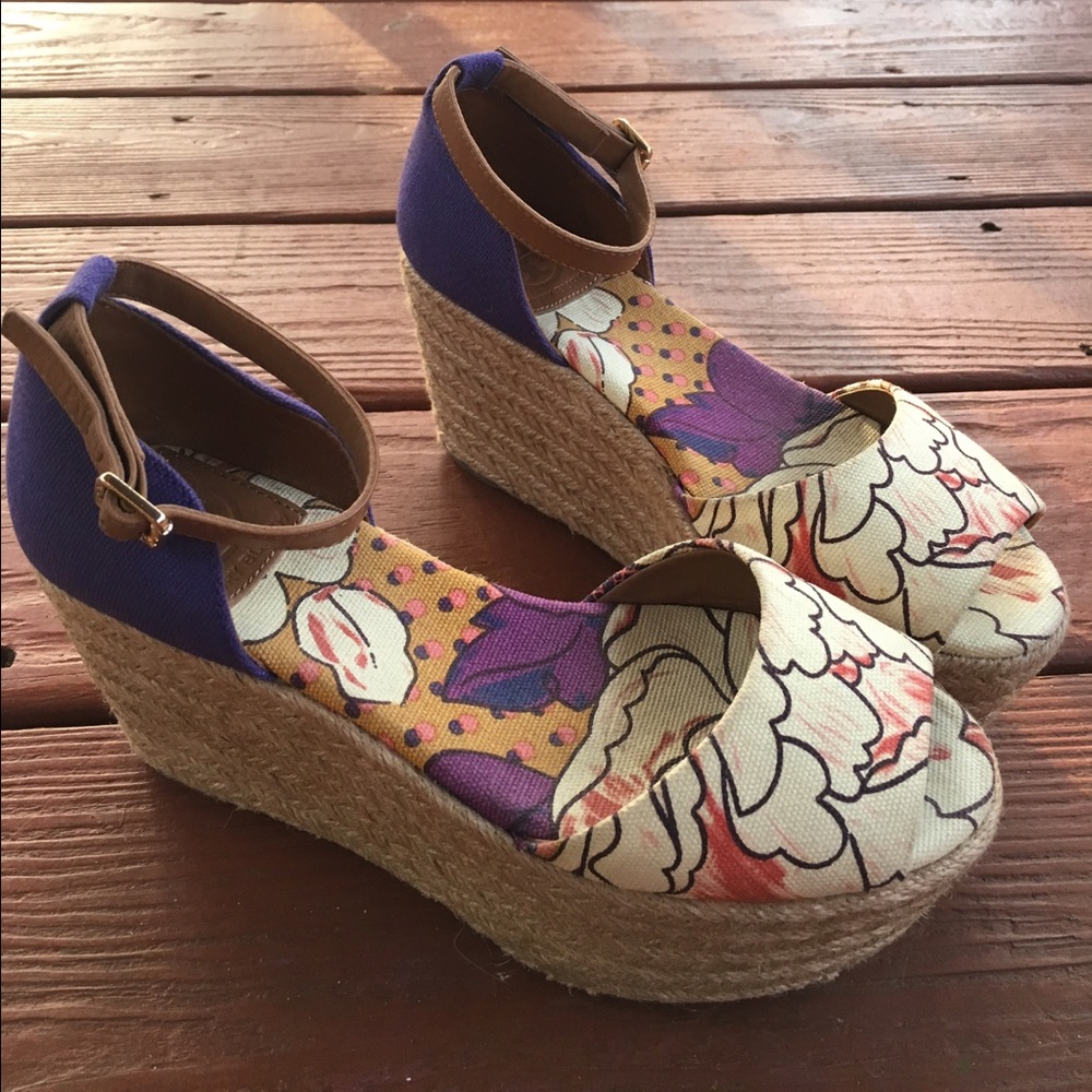 Tory Burch "Elodie" Espadrilles Platform Wedges 6